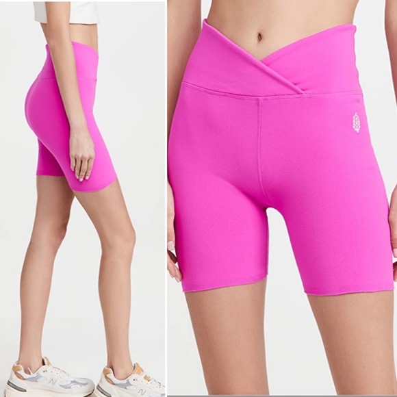 Free People Pants - NWT Free People Biker Shorts Hot Pink Crossover waistband 5” SZ X-small small